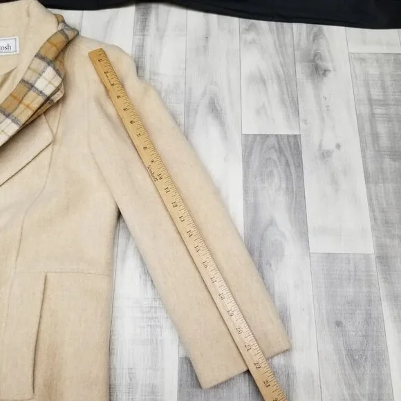 ✅Womens L VTG Mackintosh Beige Wool Pea Coat/Jacket USA Union Made *Moth Damage - Picture 11 of 14